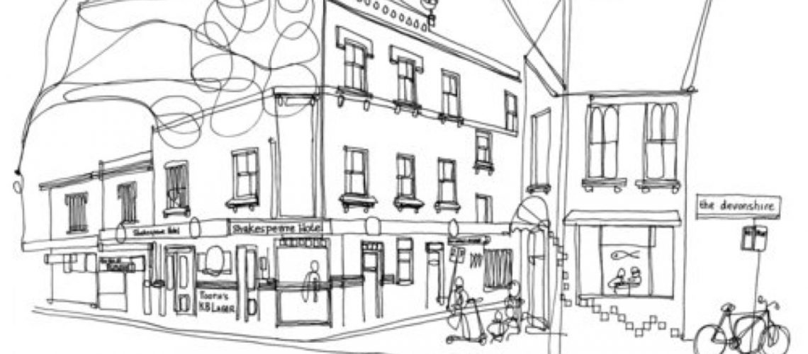 line drawing of cafes